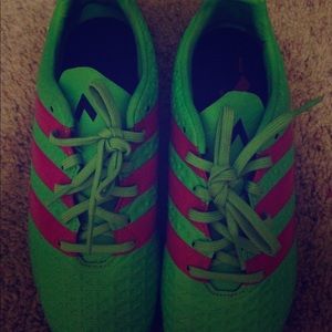 Green with pink stripes brand new:) soccer cleats